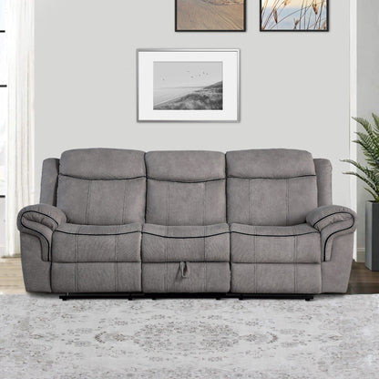 Fabric Upholstered Motion Sofa with Console and Cup Holder, Gray