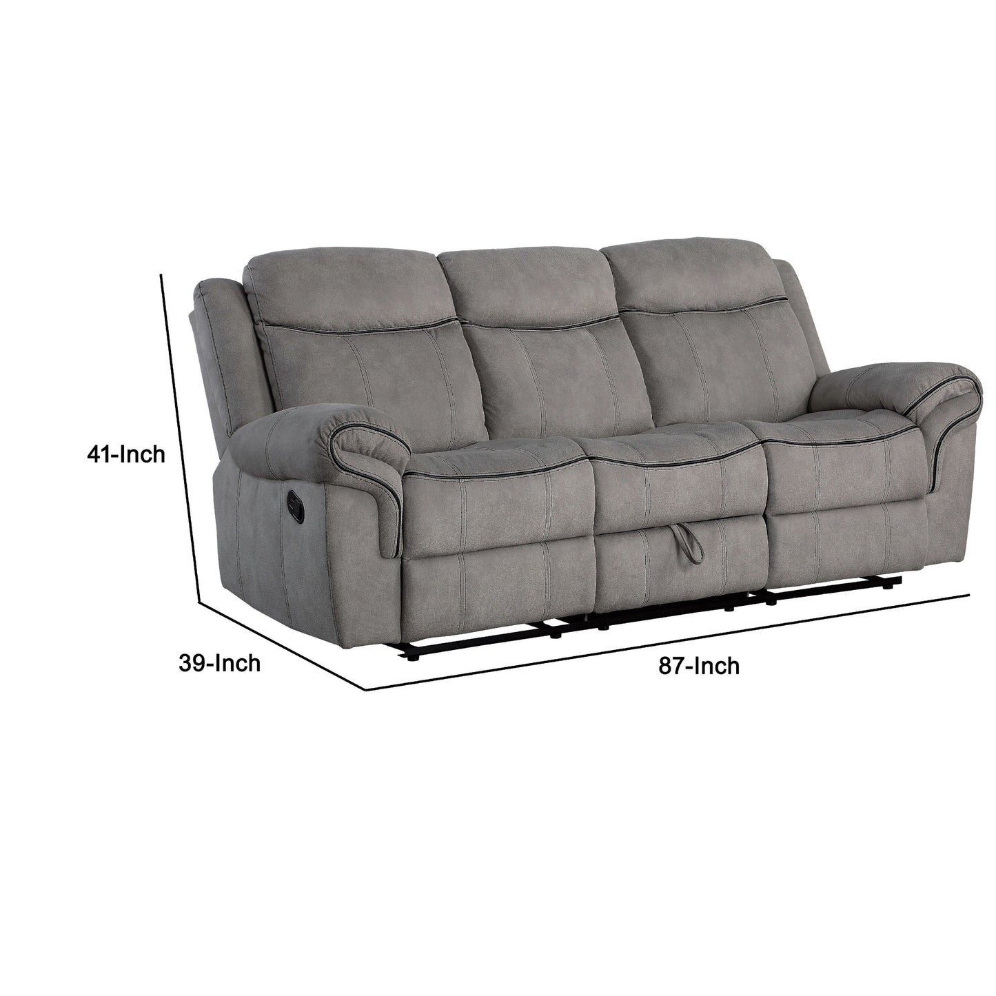 Fabric Upholstered Motion Sofa with Console and Cup Holder, Gray