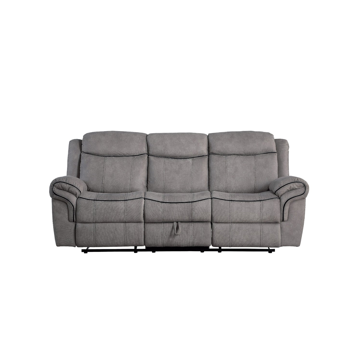 Fabric Upholstered Motion Sofa with Console and Cup Holder, Gray