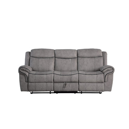Fabric Upholstered Motion Sofa with Console and Cup Holder, Gray