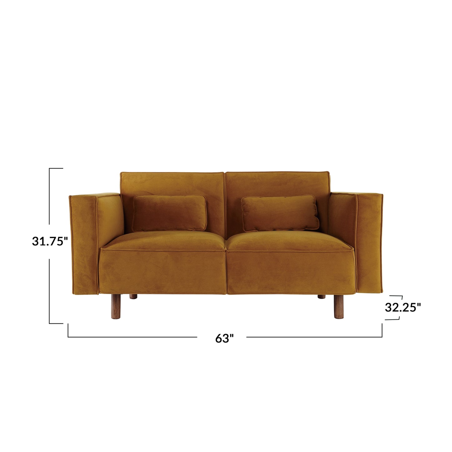 Fabric Upholstered Sofa with Wood Legs, Chartreuse - 63.0L x 32.3W x 31.9H