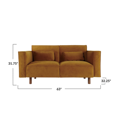 Fabric Upholstered Sofa with Wood Legs, Chartreuse - 63.0L x 32.3W x 31.9H