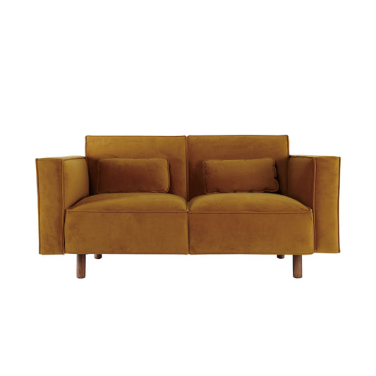 Fabric Upholstered Sofa with Wood Legs, Chartreuse - 63.0L x 32.3W x 31.9H