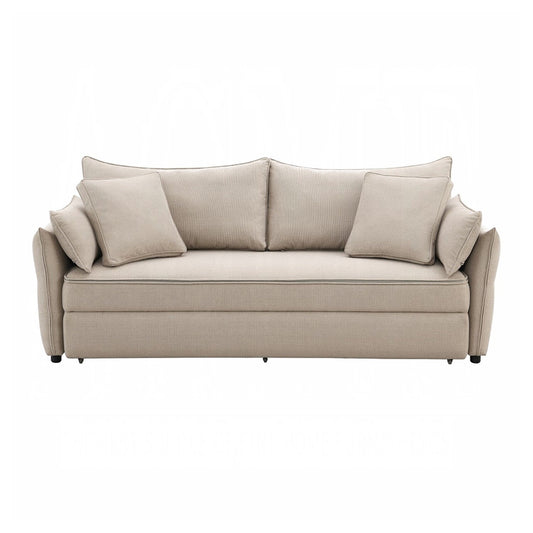 Fabric and Wood Sofa with Pull-Out Sleeper Design in Beige