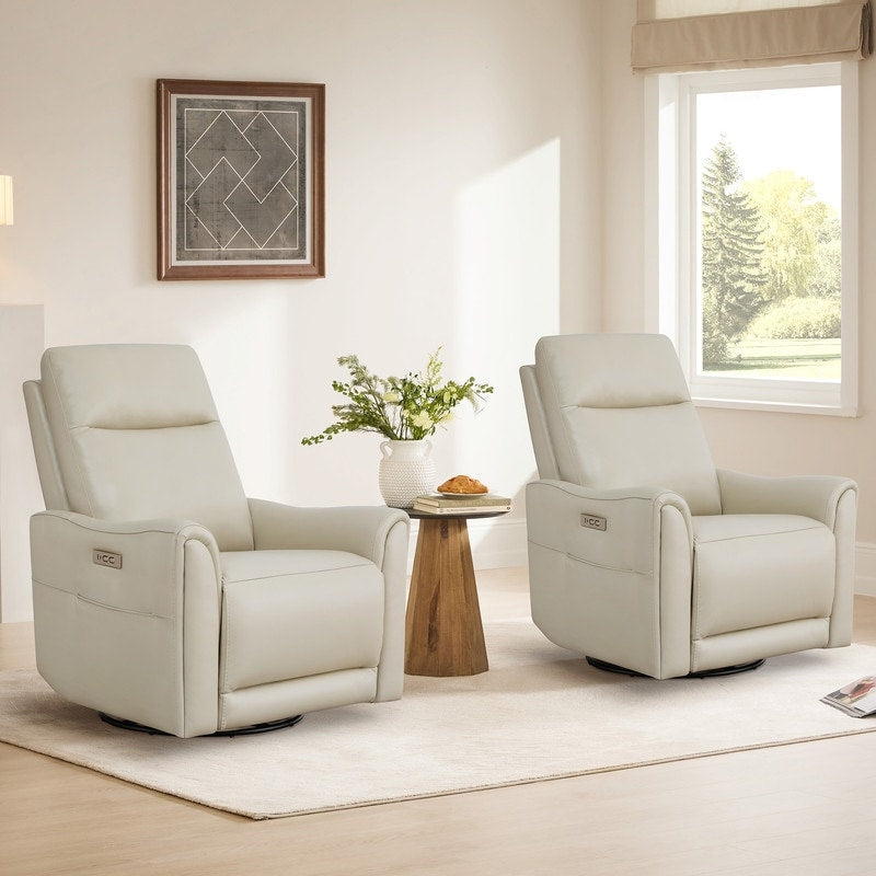 Farley Power Swivel Genuine Leather Recliner Chair Nursery Glider