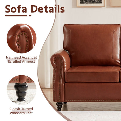 Faux Leather 3-seater Sofa with Rolled Arms and Nailhead