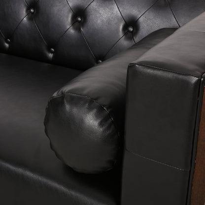 Faux Leather Button Tufted 3-seater Sofa with Birch Wood Legs