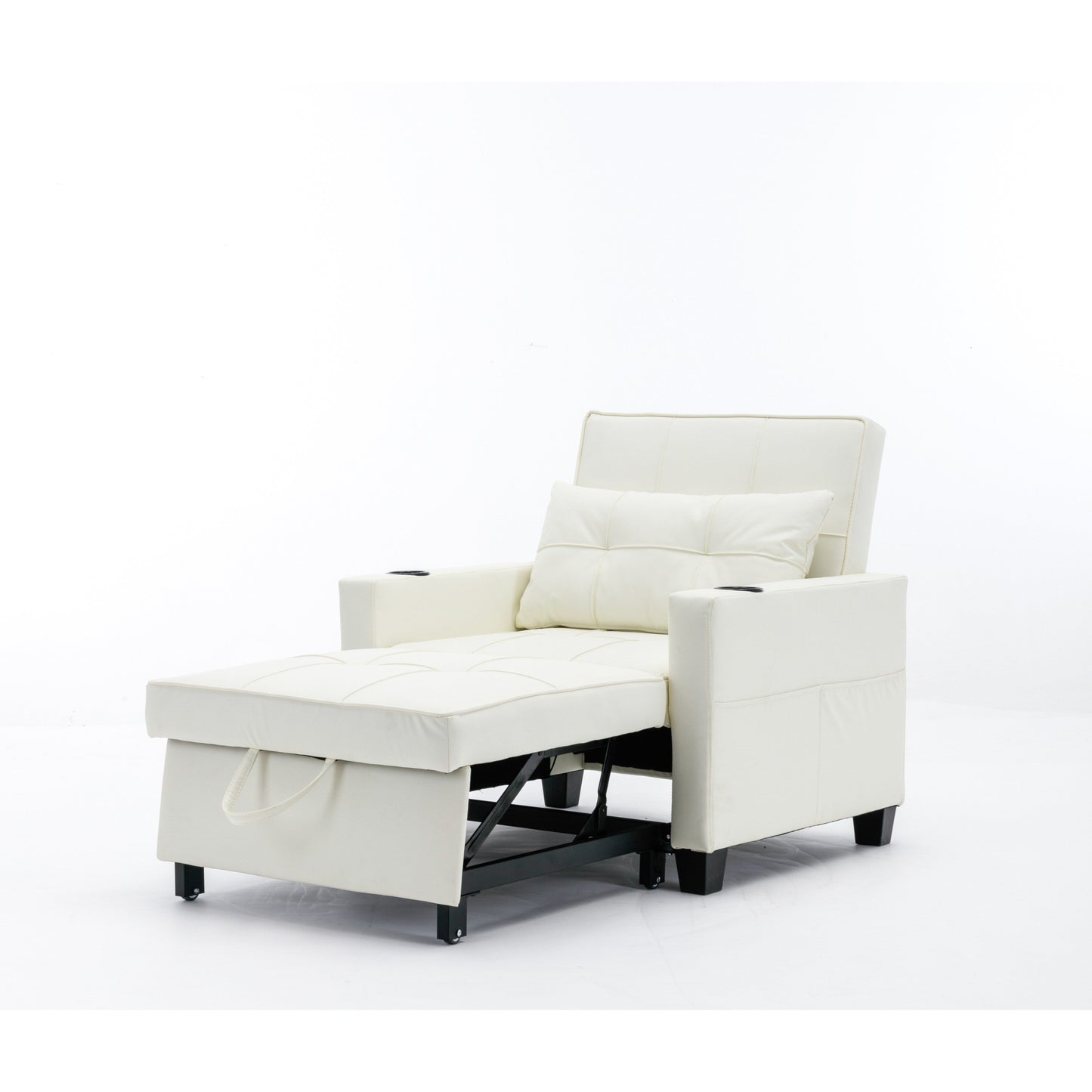 Faux Leather Convertible Sofa Bed with USB Ports