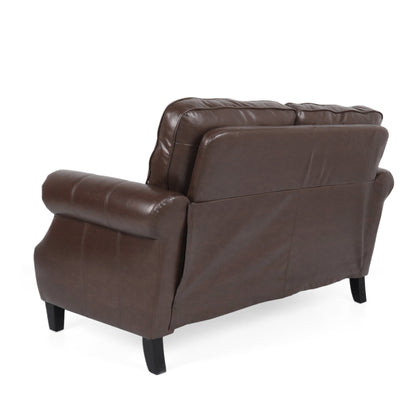 Faux Leather Loveseat Sofa with Birch Wood Legs and Nailheads