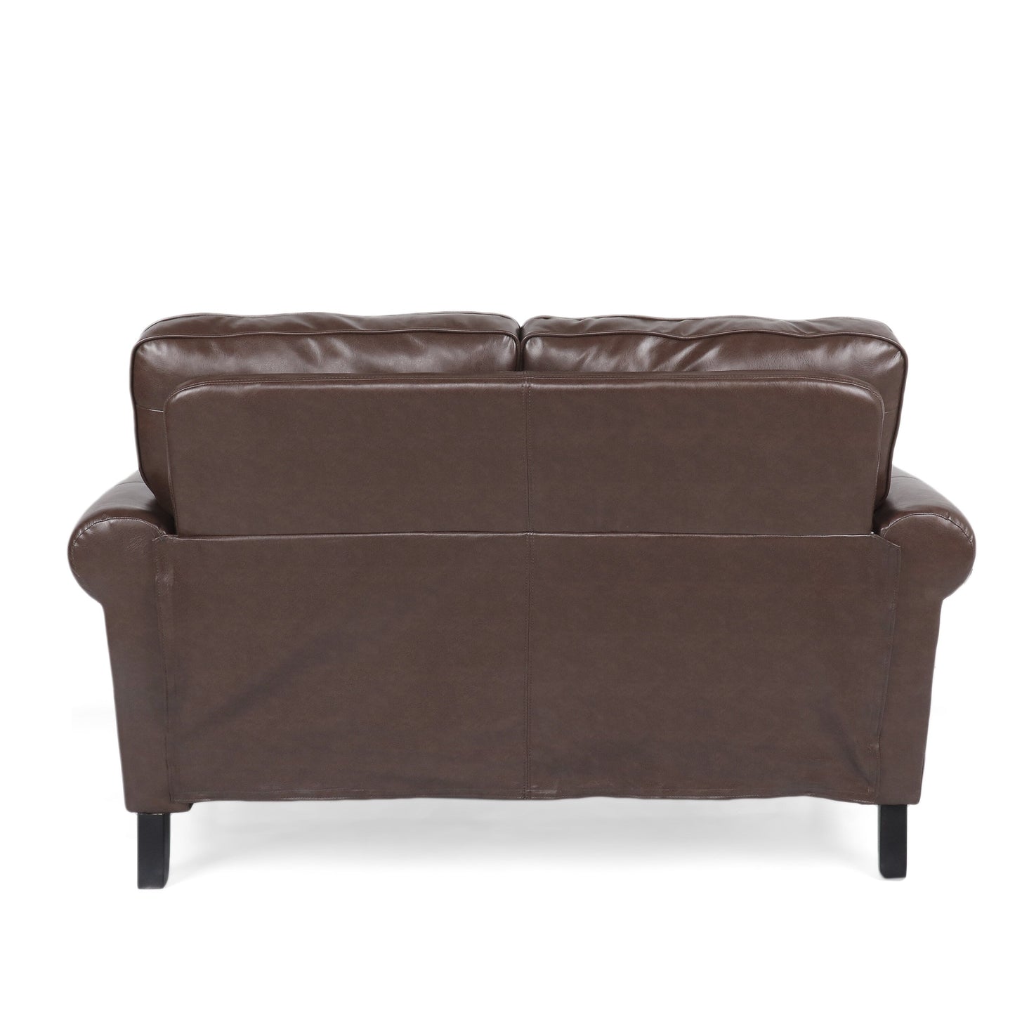 Faux Leather Loveseat Sofa with Birch Wood Legs and Nailheads