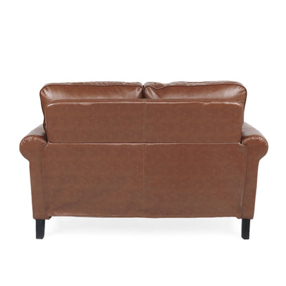 Faux Leather Loveseat Sofa with Birch Wood Legs and Nailheads