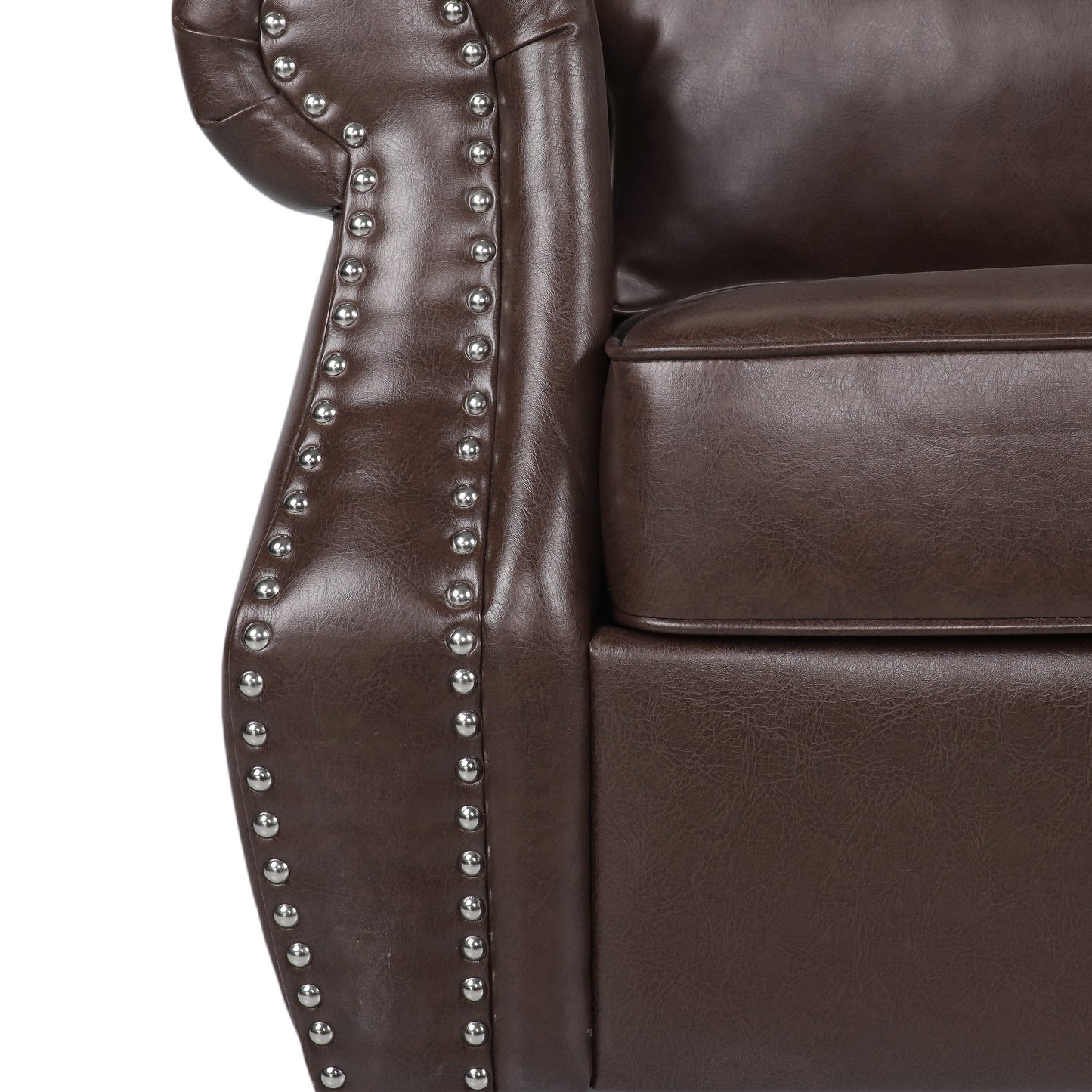 Faux Leather Loveseat Sofa with Birch Wood Legs and Nailheads