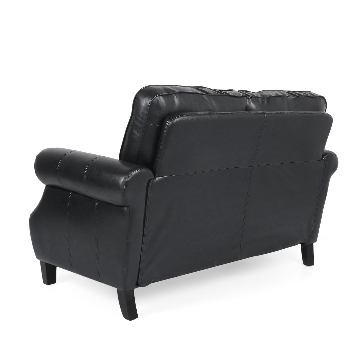 Faux Leather Loveseat Sofa with Birch Wood Legs and Nailheads