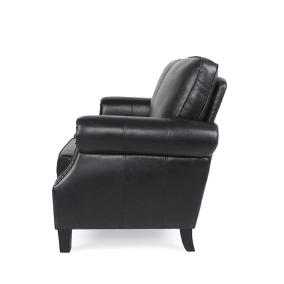 Faux Leather Loveseat Sofa with Birch Wood Legs and Nailheads