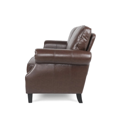 Faux Leather Loveseat Sofa with Birch Wood Legs and Nailheads