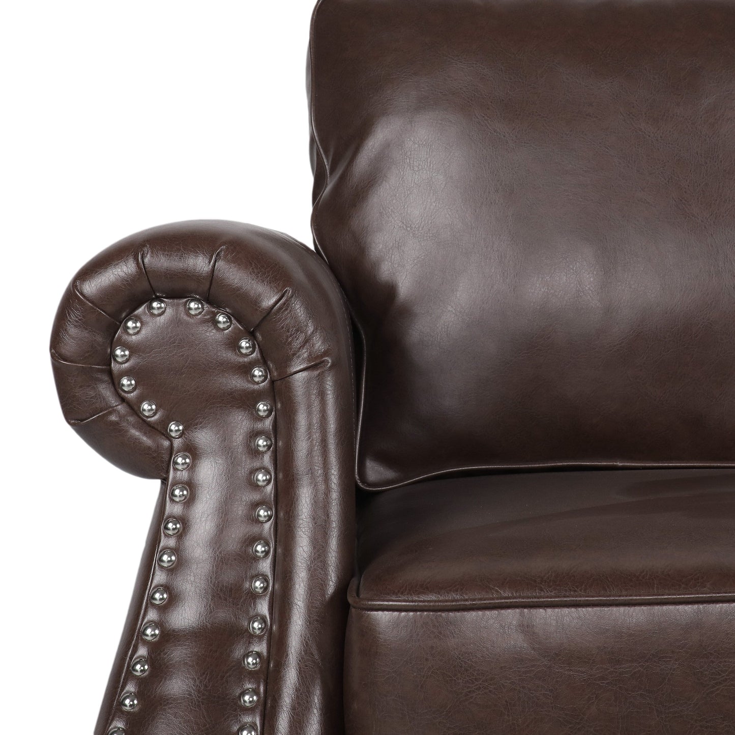 Faux Leather Loveseat Sofa with Birch Wood Legs and Nailheads
