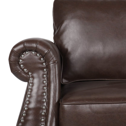 Faux Leather Loveseat Sofa with Birch Wood Legs and Nailheads
