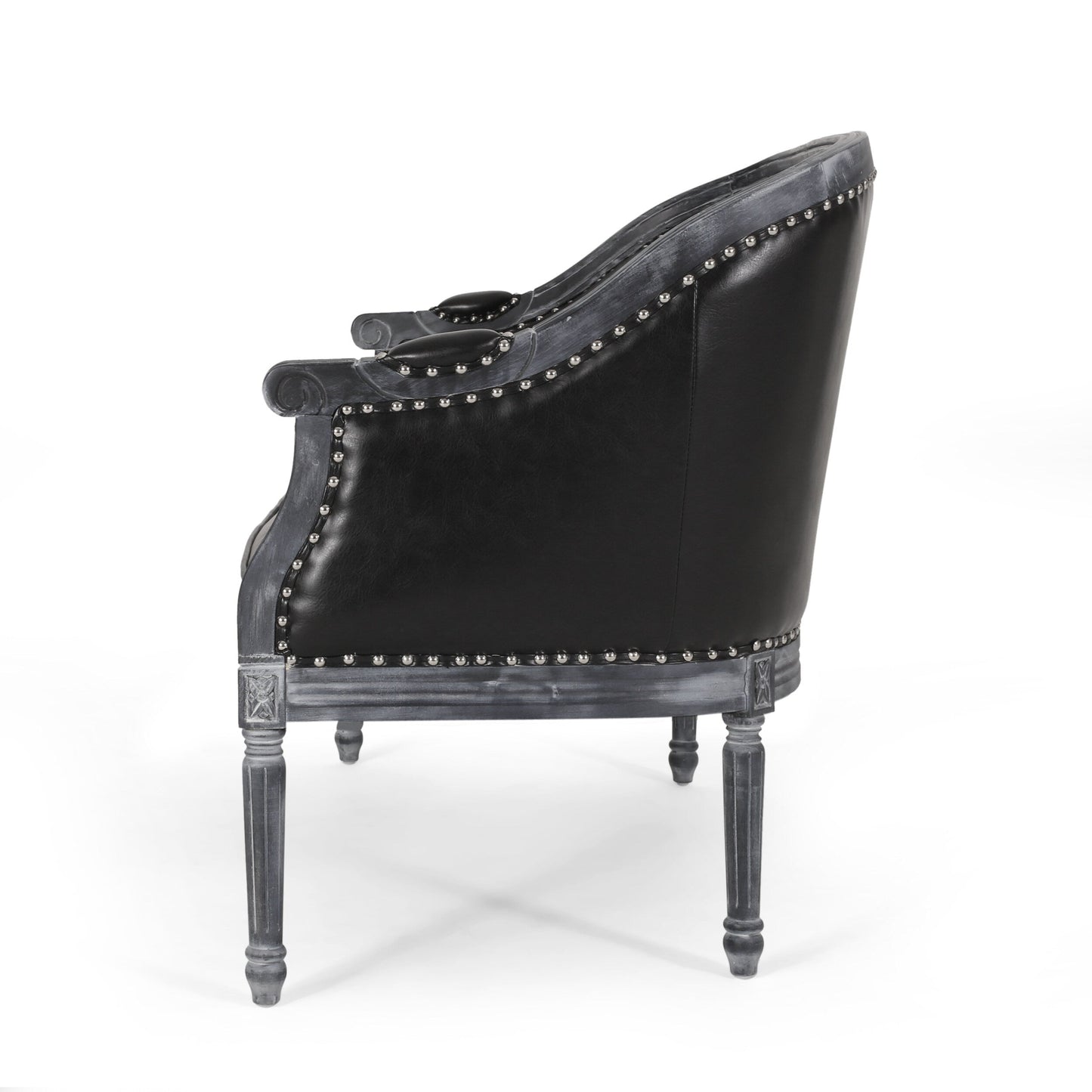 Faux Leather Loveseat Sofa with Turned Legs and Nailheads