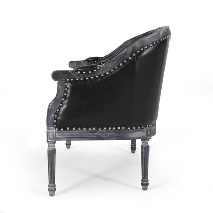 Faux Leather Loveseat Sofa with Turned Legs and Nailheads