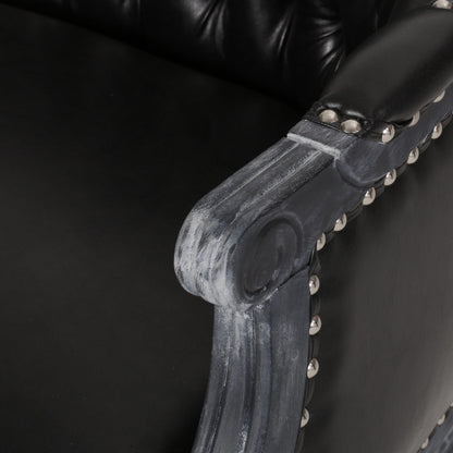 Faux Leather Loveseat Sofa with Turned Legs and Nailheads