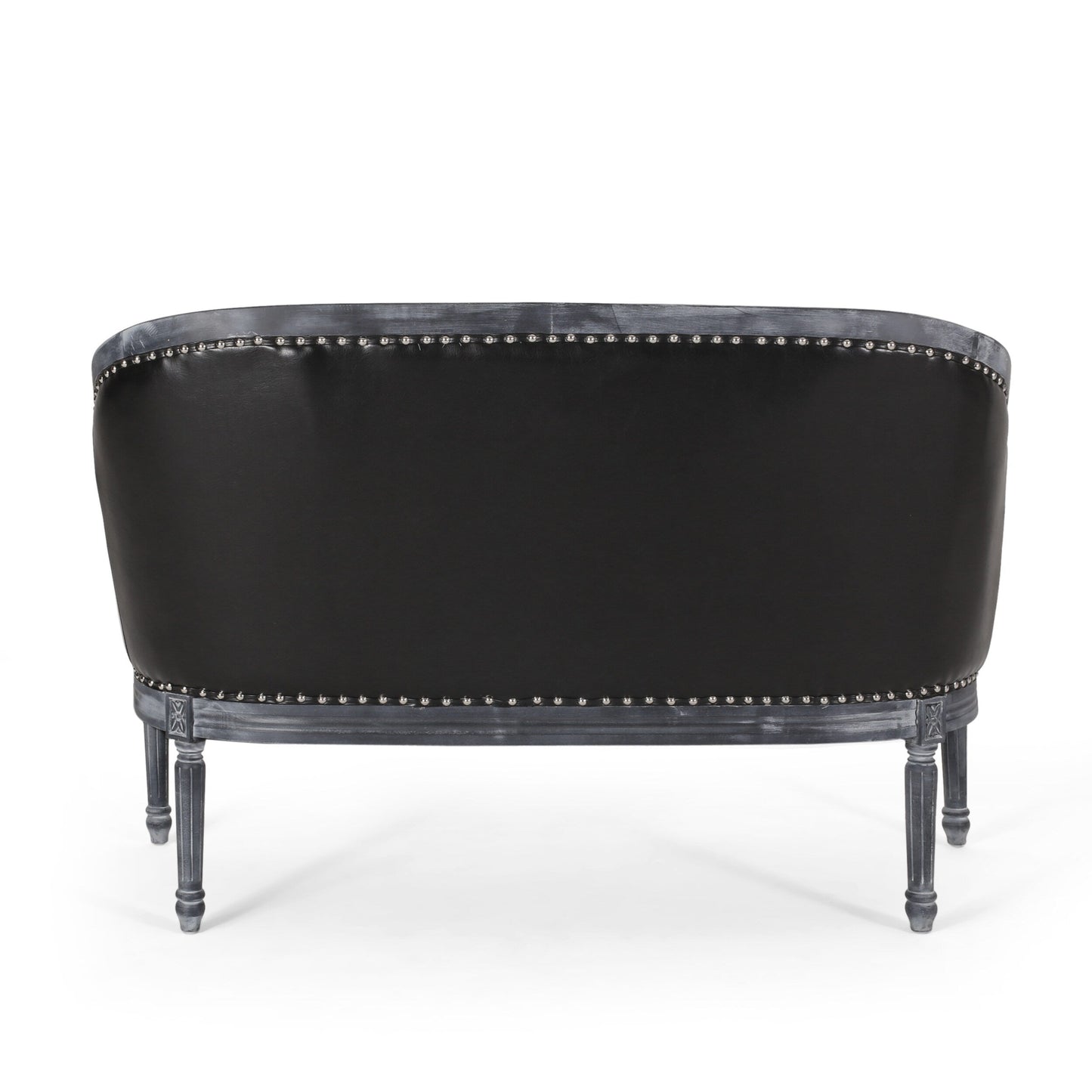 Faux Leather Loveseat Sofa with Turned Legs and Nailheads