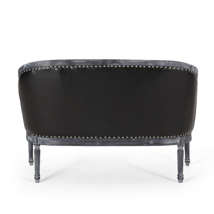 Faux Leather Loveseat Sofa with Turned Legs and Nailheads