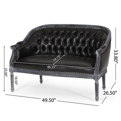 Faux Leather Loveseat Sofa with Turned Legs and Nailheads