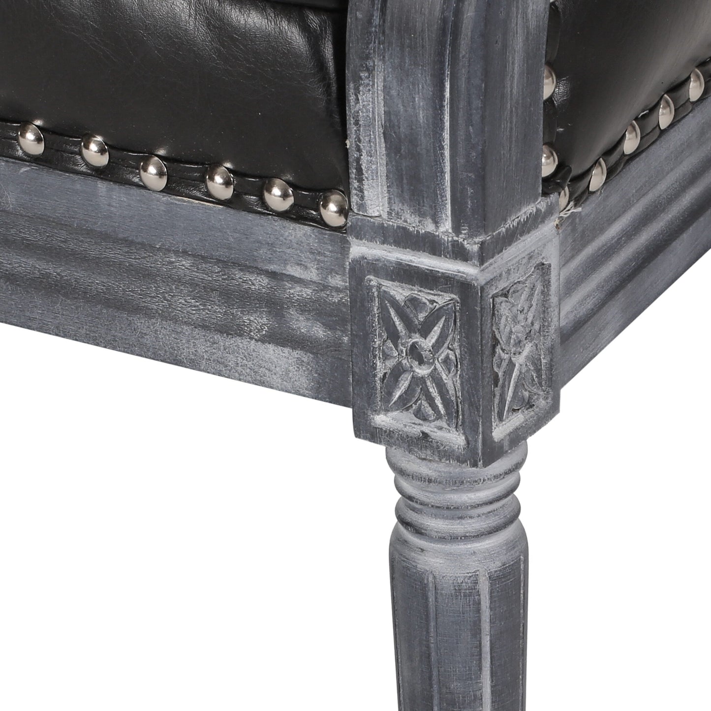 Faux Leather Loveseat Sofa with Turned Legs and Nailheads