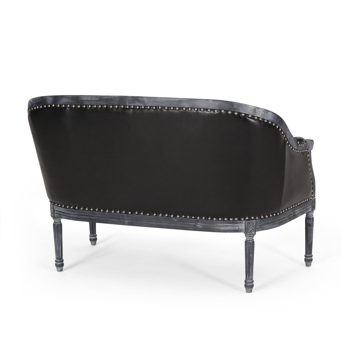 Faux Leather Loveseat Sofa with Turned Legs and Nailheads
