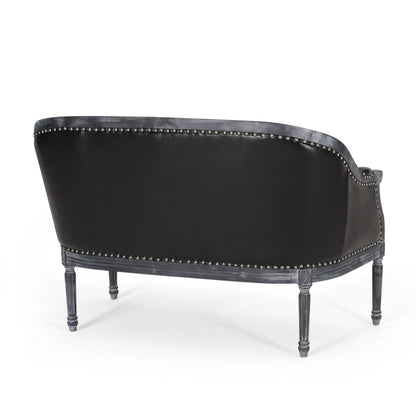 Faux Leather Loveseat Sofa with Turned Legs and Nailheads