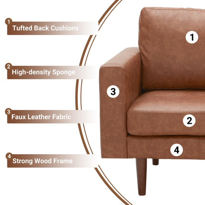 Faux Leather Loveseat Sofa with Wood Frame and Padded Cushion