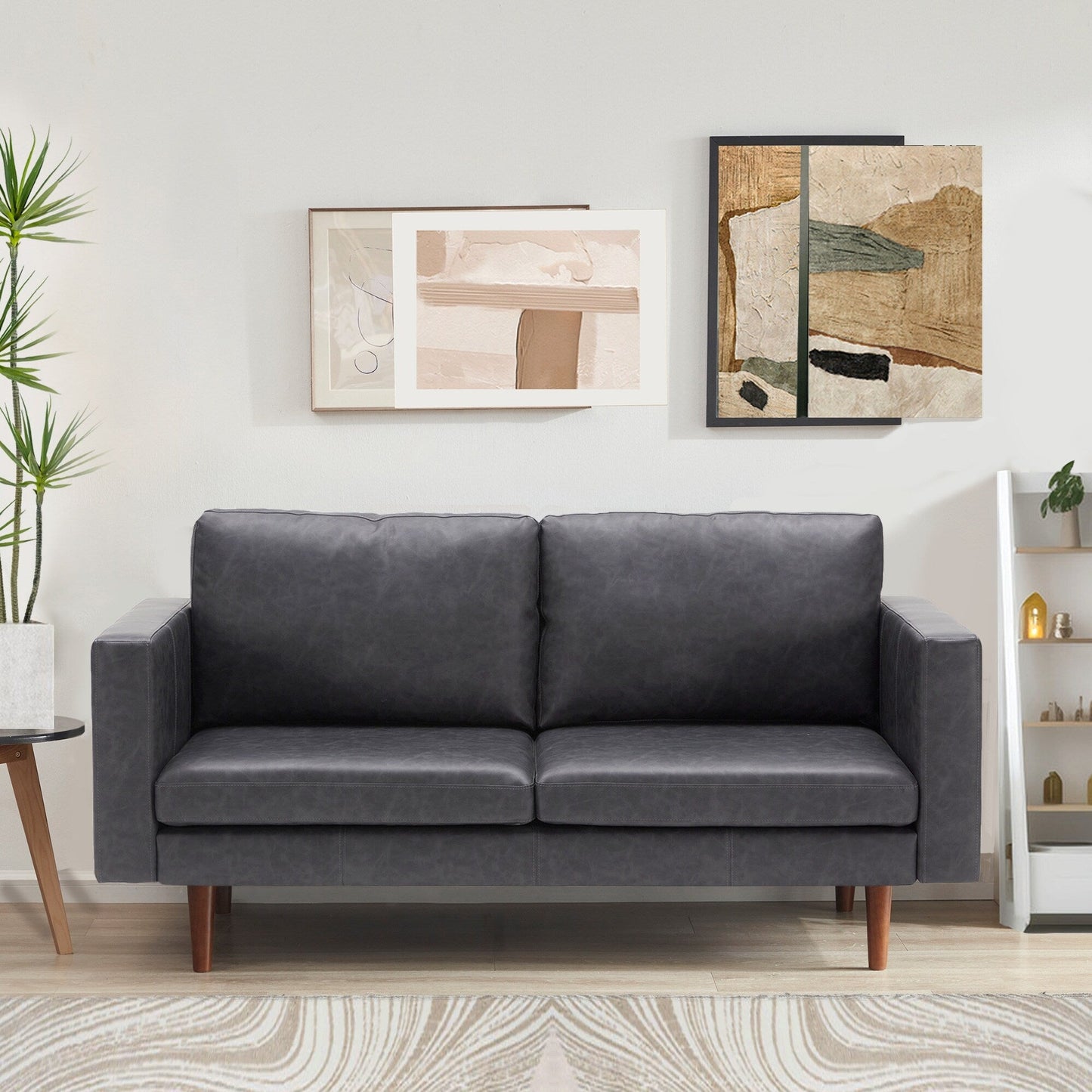 Faux Leather Loveseat Sofa with Wood Frame and Padded Cushion