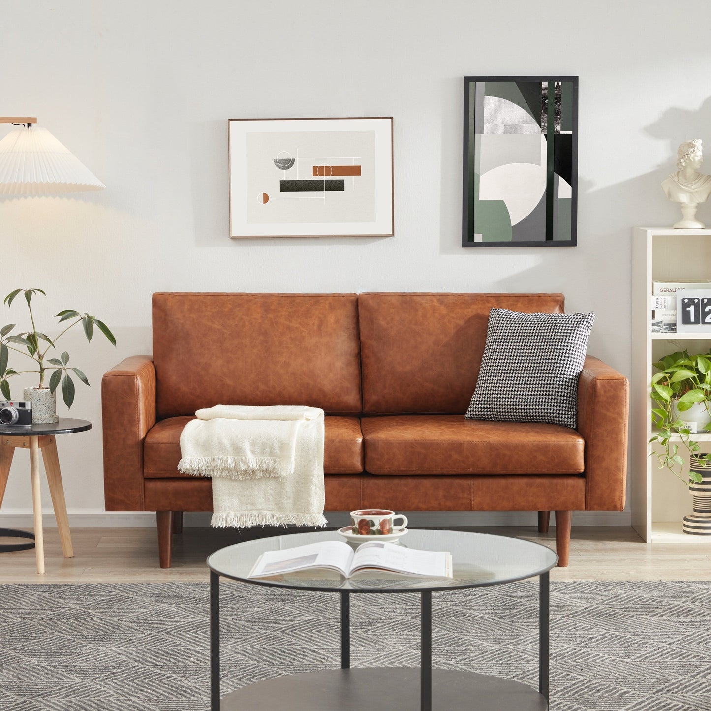 Faux Leather Loveseat Sofa with Wood Frame and Padded Cushion