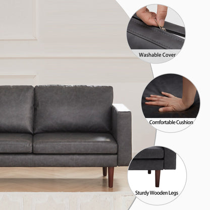 Faux Leather Loveseat Sofa with Wood Frame and Padded Cushion