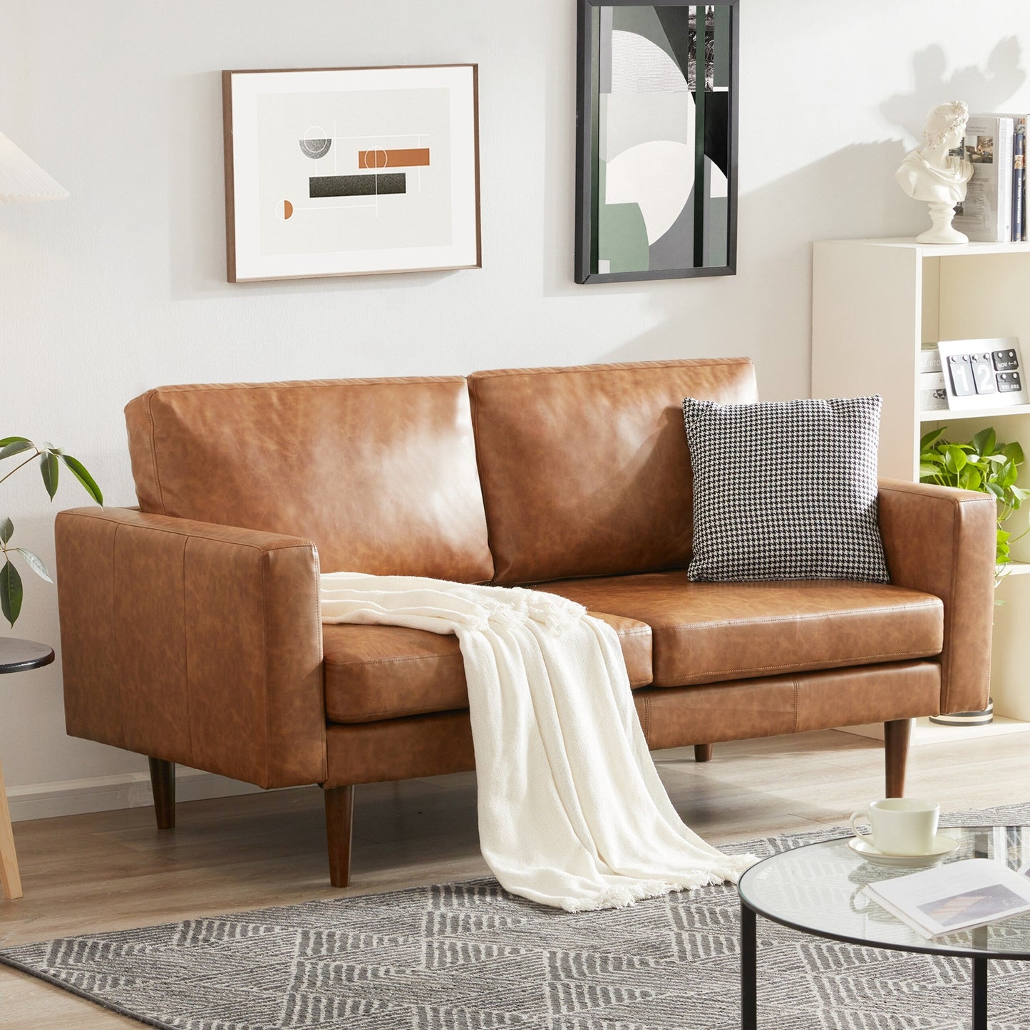 Faux Leather Loveseat Sofa with Wood Frame and Padded Cushion