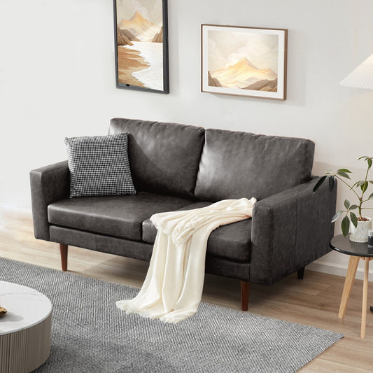Faux Leather Loveseat Sofa with Wood Frame and Padded Cushion