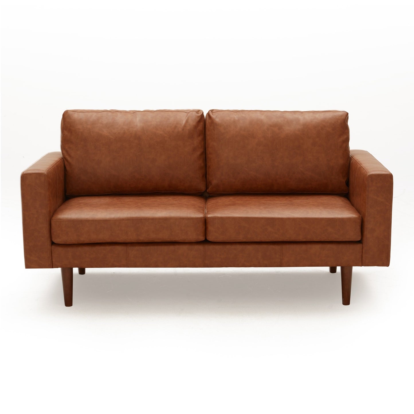 Faux Leather Loveseat Sofa with Wood Frame and Padded Cushion