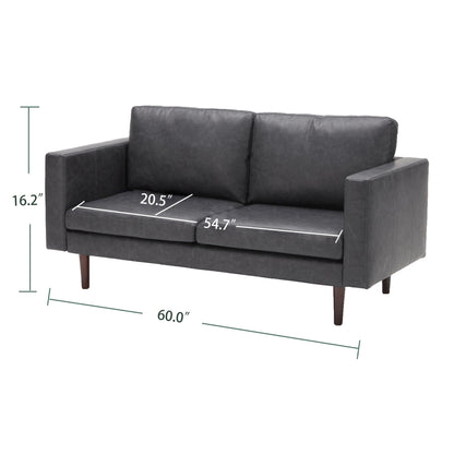 Faux Leather Loveseat Sofa with Wood Frame and Padded Cushion