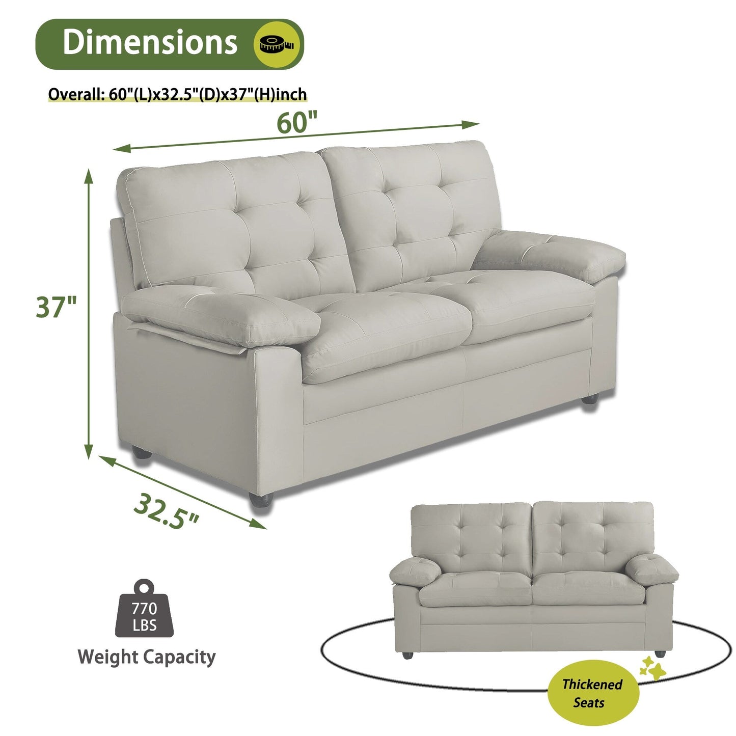 Faux Leather Loveseat Tufted Apartment Sofa