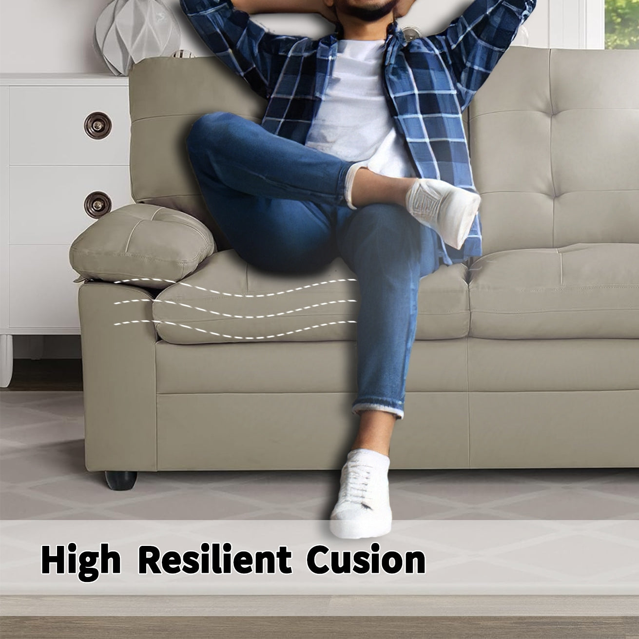 Faux Leather Loveseat Tufted Apartment Sofa