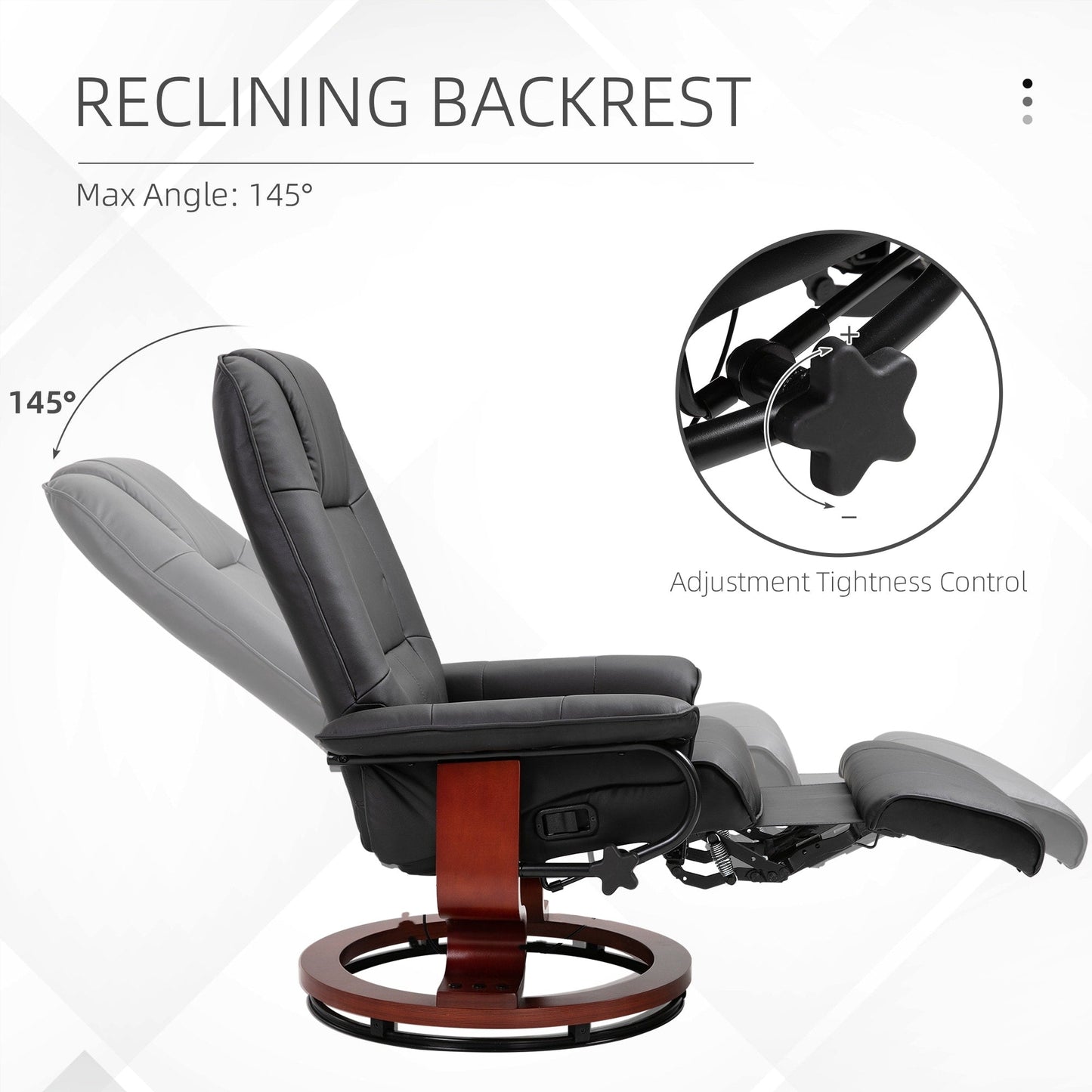 Faux Leather Manual Swivel Recliner Chair with Footrest, Armrest and Wrapped Wood Base
