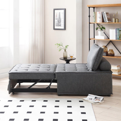 Faux Leather Ottoman Pull Out Sofa Bed with Adjustable Backrest