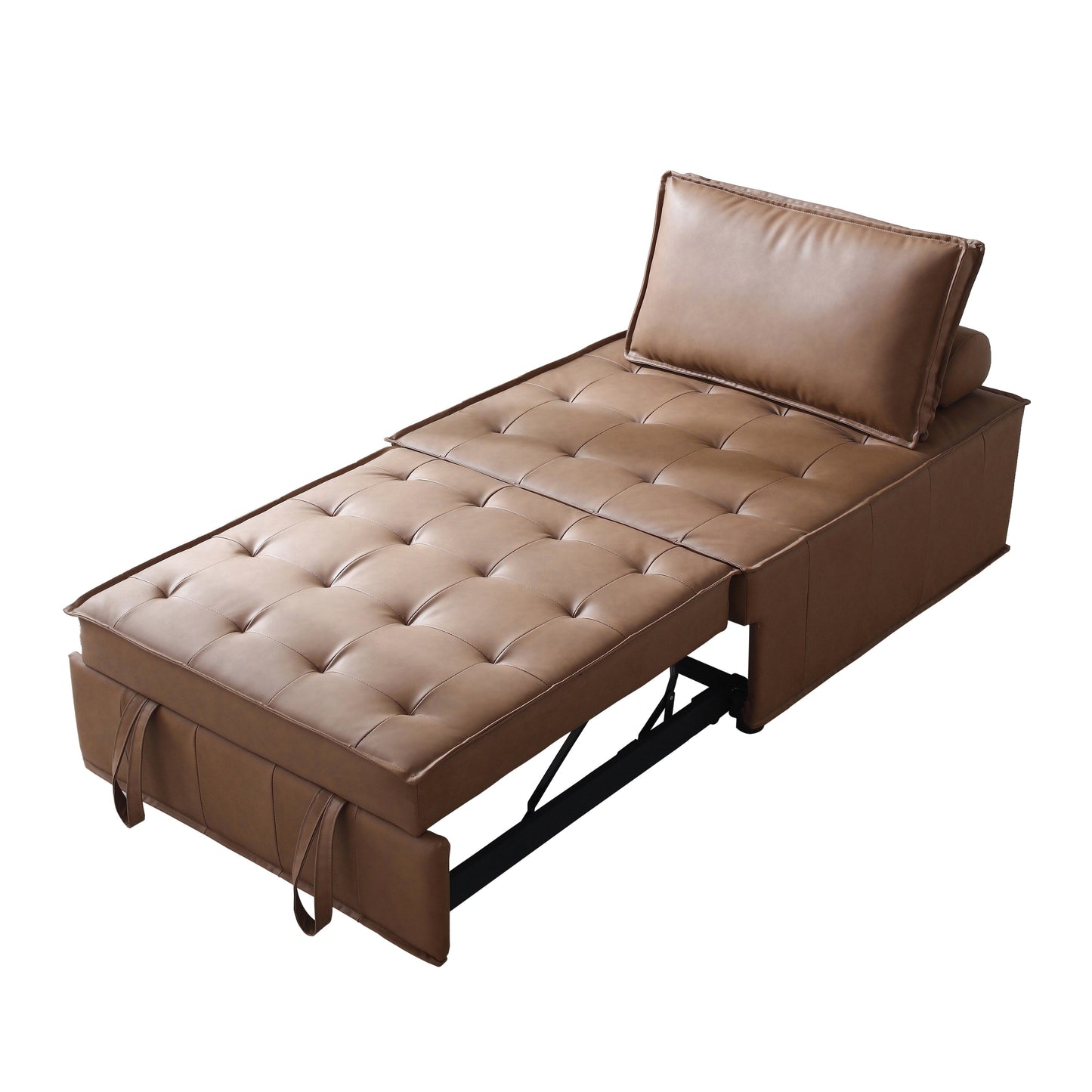 Faux Leather Ottoman Pull Out Sofa Bed with Adjustable Backrest