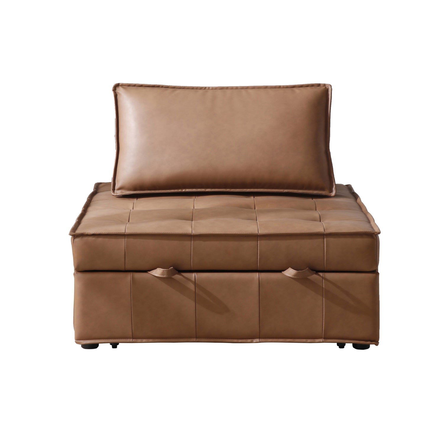Faux Leather Ottoman Pull Out Sofa Bed with Adjustable Backrest