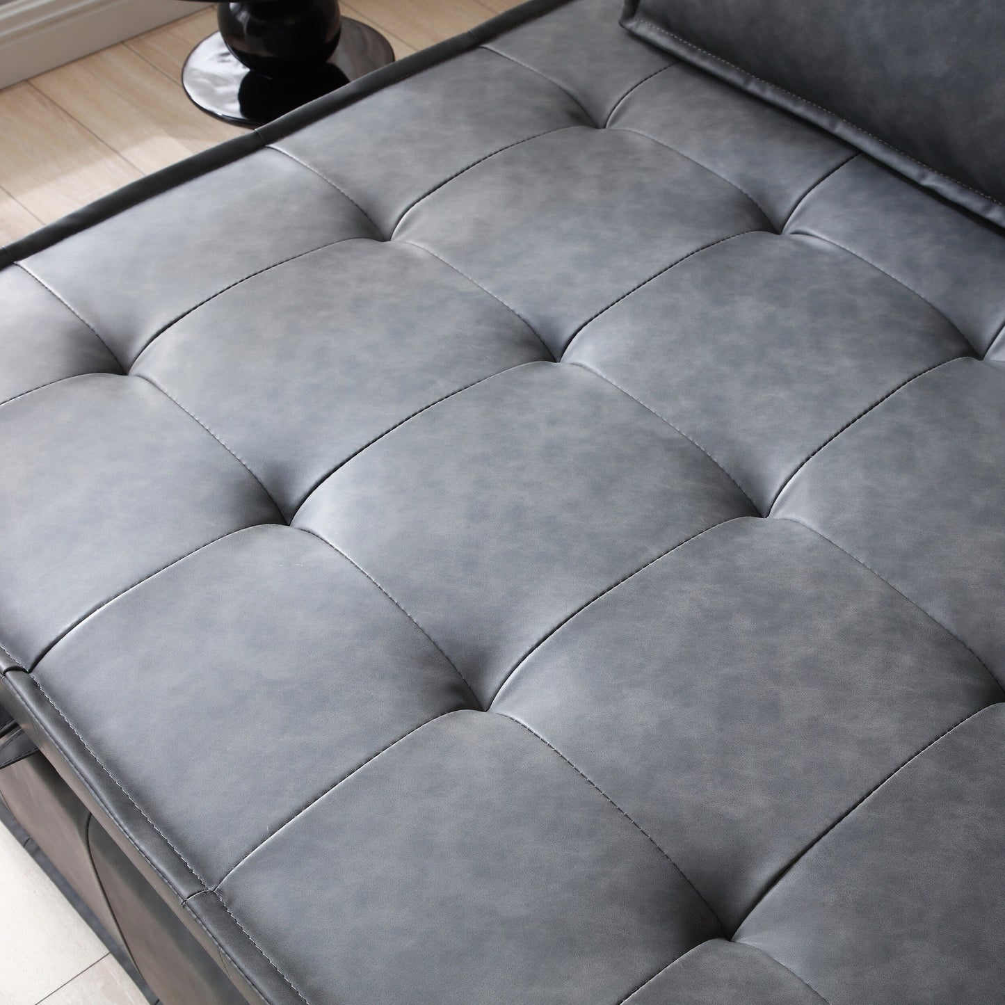 Faux Leather Ottoman Pull Out Sofa Bed with Adjustable Backrest