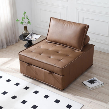 Faux Leather Ottoman Pull Out Sofa Bed with Adjustable Backrest