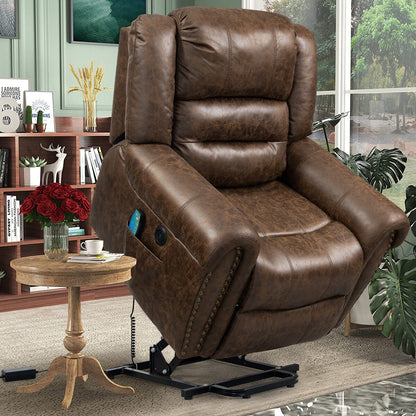 Faux Leather Oversized Power Lift Recliner Remote, Massage Heating