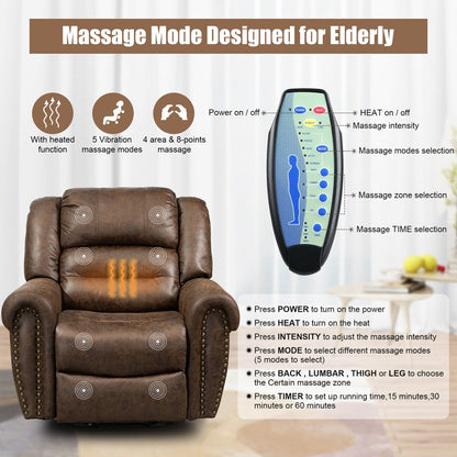 Faux Leather Oversized Power Lift Recliner Remote, Massage Heating