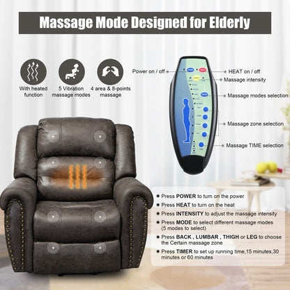 Faux Leather Oversized Power Lift Recliner Remote, Massage Heating
