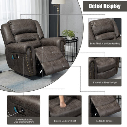 Faux Leather Oversized Power Lift Recliner Remote, Massage Heating